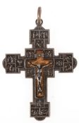 Kreuzanhänger, 800er Silber, punziert, sakral reliefiert, 5,8x4,3 cm