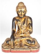 Buddha-Figur, sitzend,  Siam 19. Jh., Holz schwarz/gold gefaßt, mit eigelegten Spiegelplättchen, se