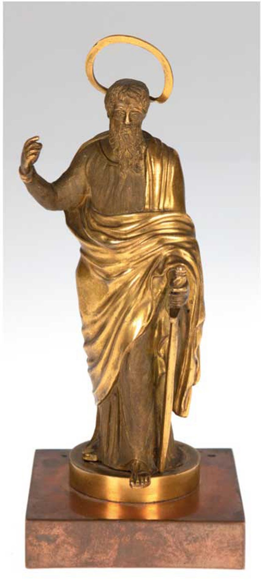 Skulptur "Heiliger Paulus mit Schwert", um 1800, Bronze, z.T. satiniert, auf quadratischem Sockel, 