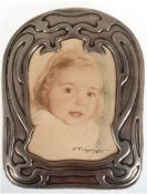 Standbilderrahmen, 925er Silber mit "Porträt eines kleinen Mädchens", Aquarell von Podgouzsky, Vict