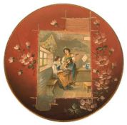 Wandteller, Keramik , Anfang 19. Jh., im Spiegel gedruckte Genreszene "Hausmusik", Rand floral bema