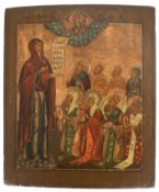 Ikone "Gottesmutter Bogoljubskaja", Zentralrußland Anf. 19. Jh., verkündende Gottesmutter mit Schri