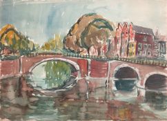 Zulkowski, Reinhard (1899 Bromberg-1966 Hamburg) "Stadtansicht von Hamburg mit Brücke", Aquarell, d