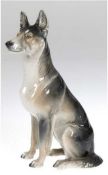 Porzellanfigur "Sitzender Schäferhund", Metzler & Ortloff, polychrom bemalt, H. 20 cm