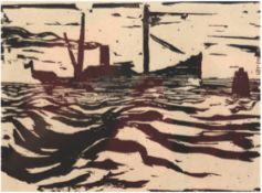 Nolde, Emil (1867 Nolde-1956 Seebüll), 2 Holzschnitte "Dampfer auf See" und  "Schiff im Hafen" (Fak