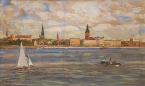 Silius, K. (Maler um 1930 der Königsberger Malschule) "Stadtansicht von Riga", Öl/Mp.,  Öl/Mp., sig