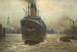 Harders, Johannes (1871 Kellinghusen-1950 Hamburg) "Hamburger Hafen", Öl/lw., sign. u.r., 53x74,5 c