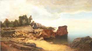 Schindler, Emil Jakob (1842 Wien-1892 Sylt) Umkreis "Kroatische Küstenlandschaft", Öl/Lw., rückseit
