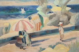 Maler Anfang 20. Jh. "Blick von der Promenade auf den Strand", Öl/Lw., unsigniert, 59x81 cm, Atelie