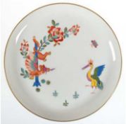 Meissen-Teller, Chinesischer Drache und Storch, bunt mit Kupferfarben, Goldrand, 1. Wahl, Dm. 18 cm
