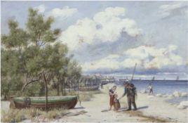 Eilers, Wilhelm (1857-1919) "Fischer und Boote am Strand auf Rügen", Aquarell, sign. und dat. '87 u