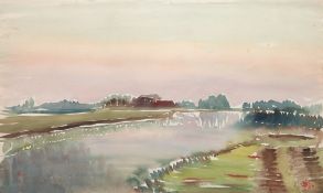 Zulkowski, Reinhard (1899 Bromberg-1966 Hamburg) "Weite Flußlandschaft", Aquarell, datiert "X 59" i