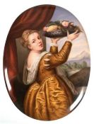 KPM-Bildplatte "Mädchen mit Fruchtschale", nach Tizian, Darstellung seiner Tochter Lavinia, feine P