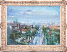 "Blick auf München", Öl/Hartfaser, undeutl. sign. u.l., 65x85 cm, Rahmen