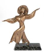 Art Deco-Figur "Tänzerin", Bronze von Leon Noel, unterm Fuß bez. "Statua", auf rechteckiger Marmorp