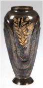 Vase, um 1950, Bronze, versilbert, ziselierter Floraldekor, H. 20 cm