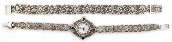 Armbanduhr und Armband, 925er Silber, Armbanduhr "Diamond", Quarzwerk, gangfähig, filigran durchbro
