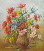 Carlier, Gustave (20. Jh.) "Bunter Blumenstrauß in Vase", Öl/Lw., signiert und datiert 1973 u.r., 1