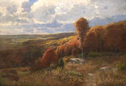 Holzapfel, Carl (1865 Berlin-1926 Berlin) "Herbstlandschaft", Öl/Lw., sign. u.r., einige Hinterlegu