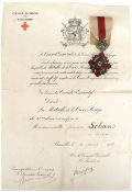 Orden "Croix-Rouge de Belgique", mit Urkunde, verliehen an J. Schaus, Brüssel 1925