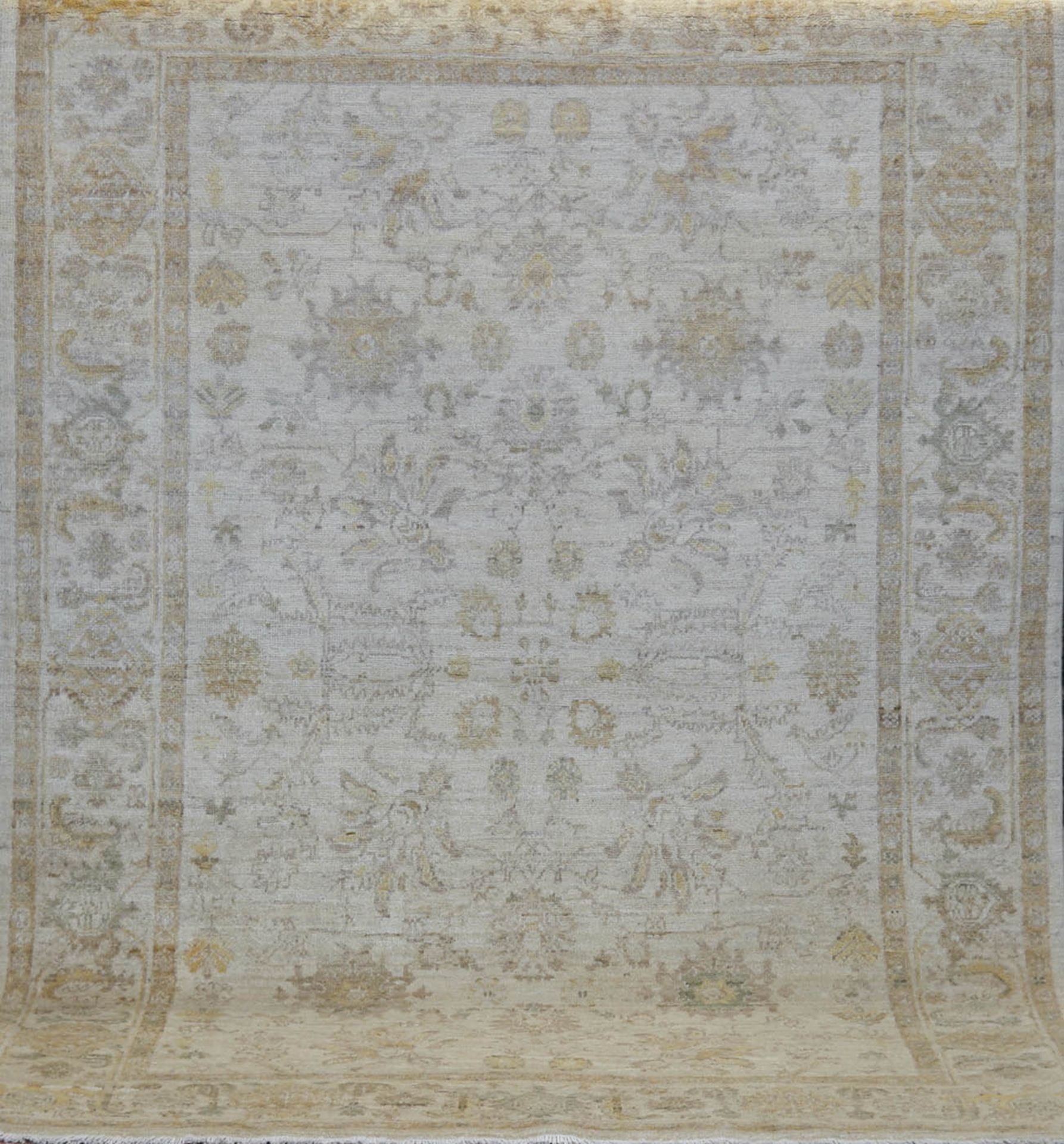 Teppich, Pakistan, Wolle, hellgrundig mit floralem Muster, Fransen gekürzt, 210x147 cm