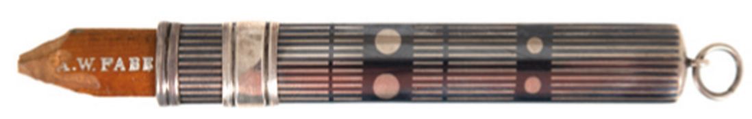 Bleistifthalter, Silber, Niellodekor, im Querschnitt ovale Form mit Schiebemechanismus für Bleistif