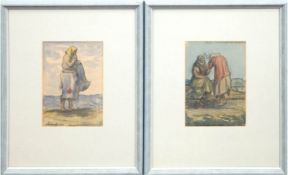 Schikaneder, K. (Anfang 20. Jh.)  Paar "Serbische  Zigeunerinnen", aquarellierte Kohlezeichnungen, 