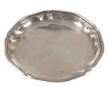 Tablett, 925er Silber, 125 g, geschweifter Rand mit Fadenmuster, Dm. 16,5 cm
