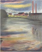 Manke, Werner "Die Stadt hinter dem Wasser", Öl/Lw., rücks. sign. auf Keilrahmen bez., 100x81 cm, i