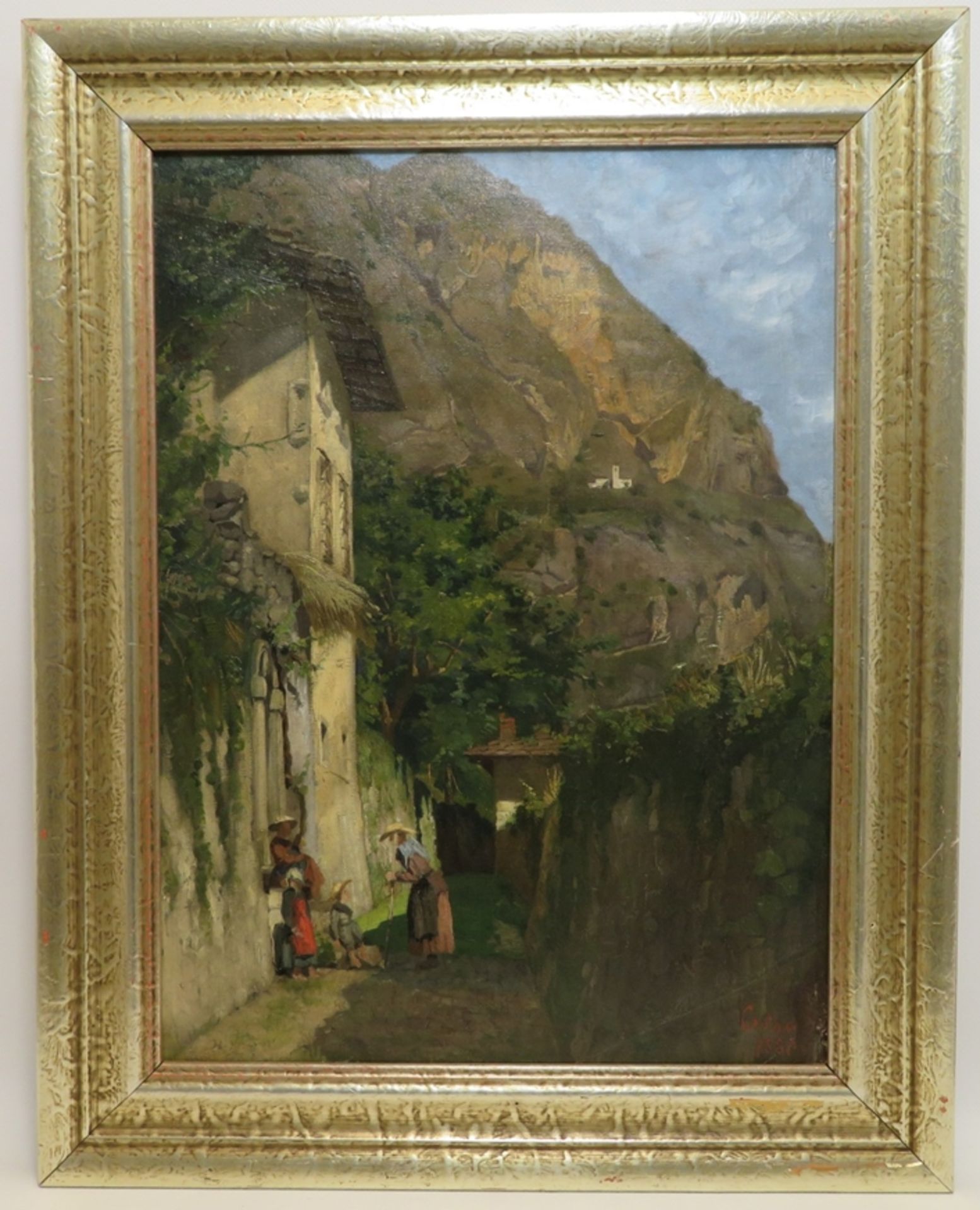 (Wohl) Crian, 1880, "Hausansicht bei Meran", li.u.unles.sign., Öl/Leinwand, dou - Image 2 of 3