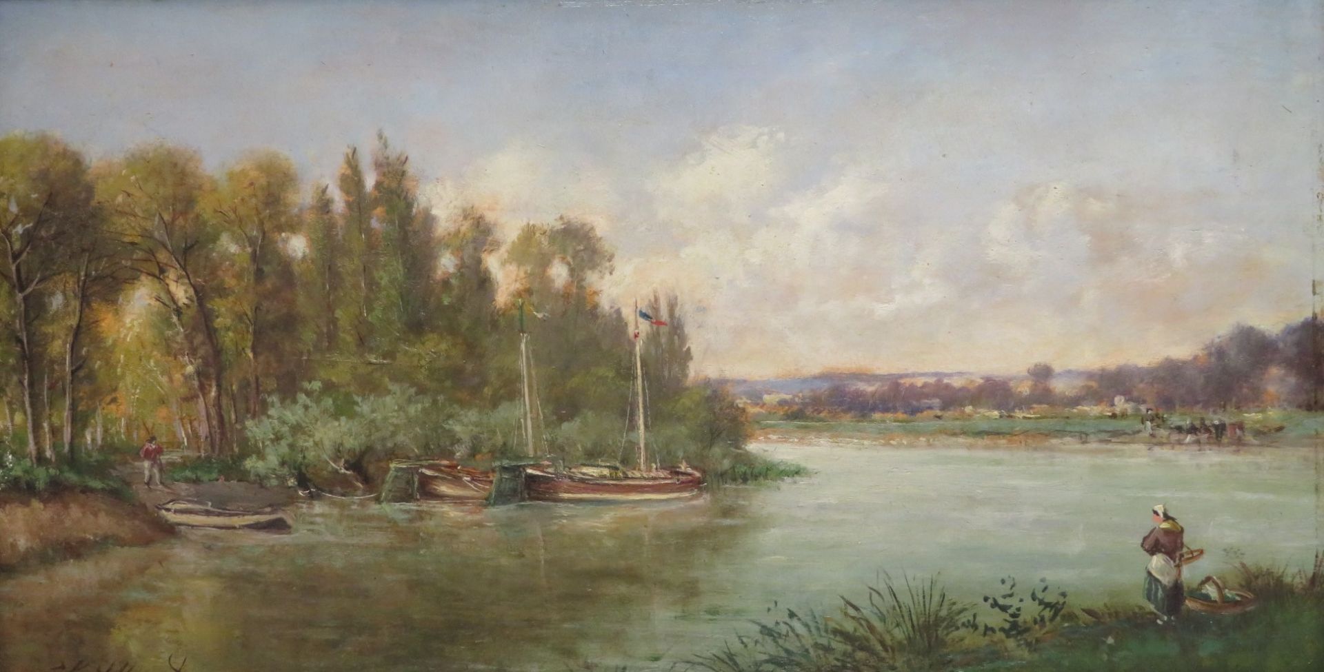 Gilbert, französischer Maler, 1. Hälfte 20. Jahrhundert, "Flusslandschaft mit S - Bild 2 aus 2