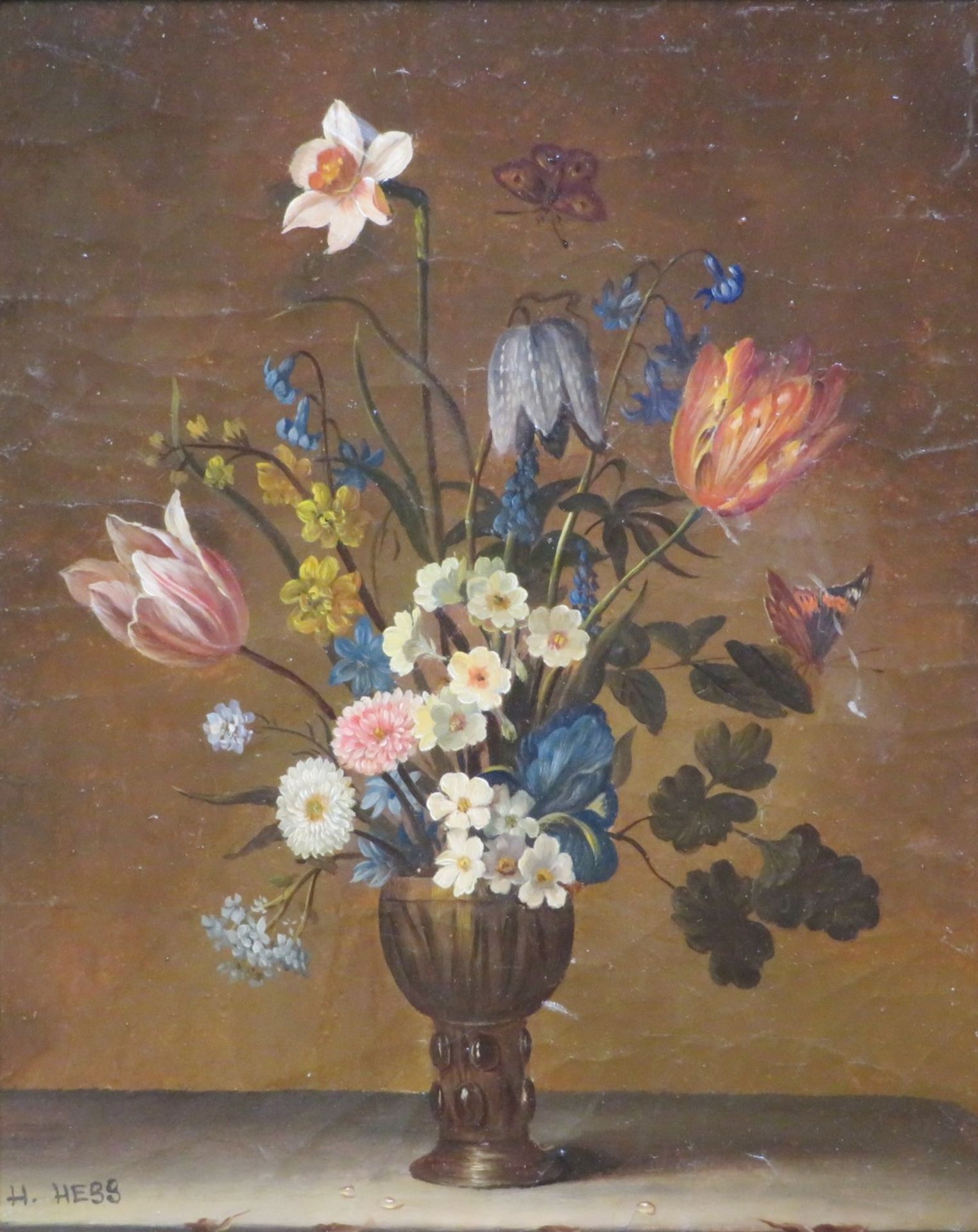 Hess, H., Stilllebenmaler 1. Hälfte 20. Jahrhundert, "Blumenstillleben mit Schm - Image 2 of 2
