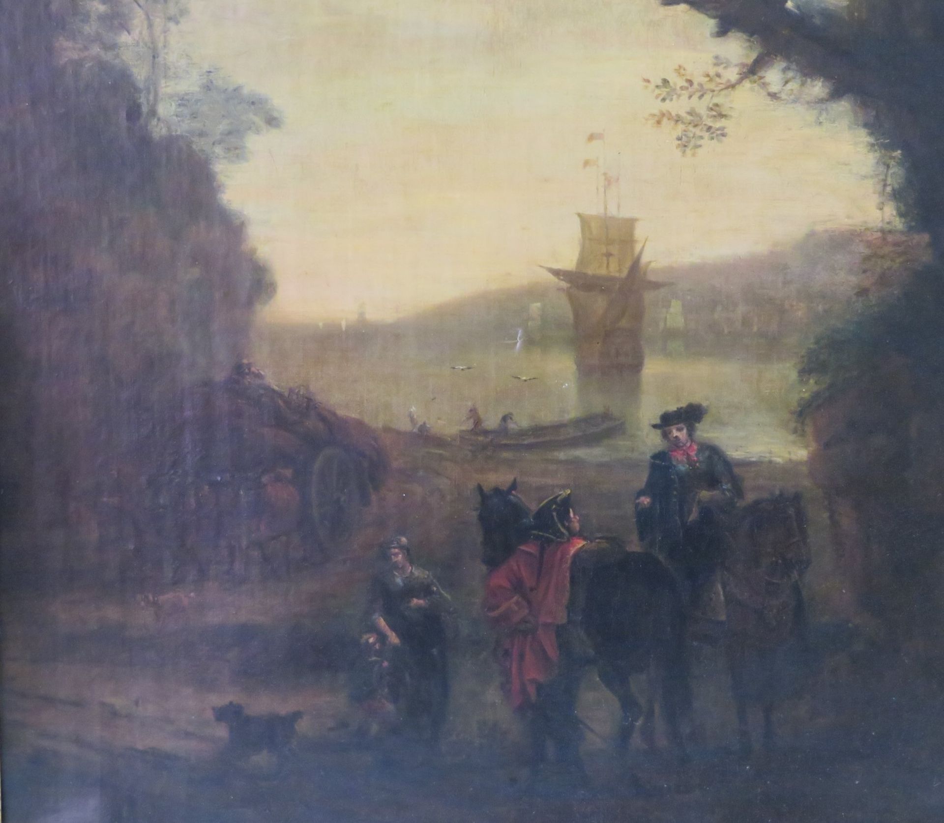 Niederlande, 18./19. Jahrhundert, "Reiter am Ufer", Öl/Leinwand, 73 x 61 cm, R. - Image 2 of 2