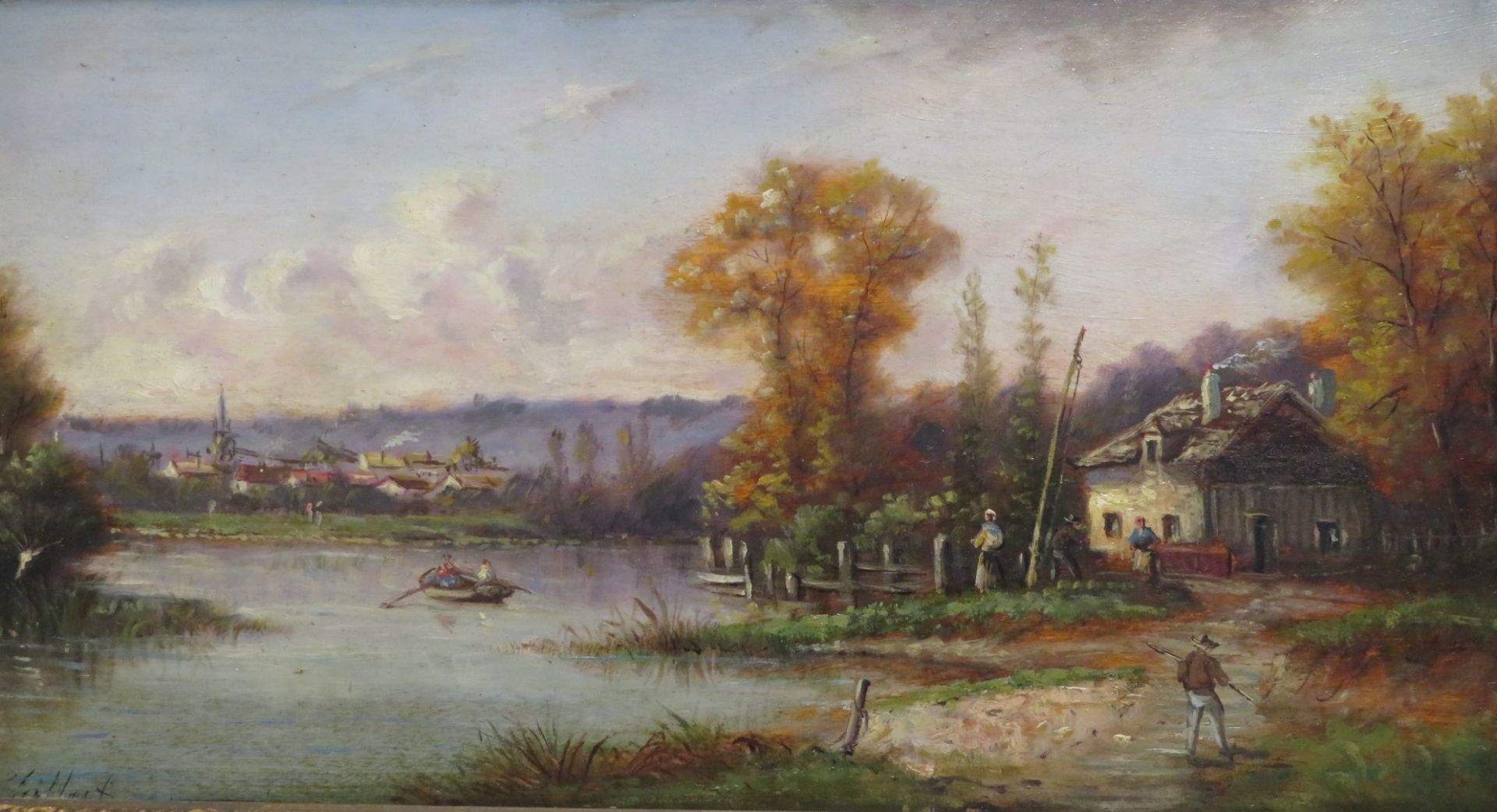 Gilbert, französischer Maler, 1. Hälfte 20. Jahrhundert, "Landschaft am Fluss", - Bild 2 aus 2