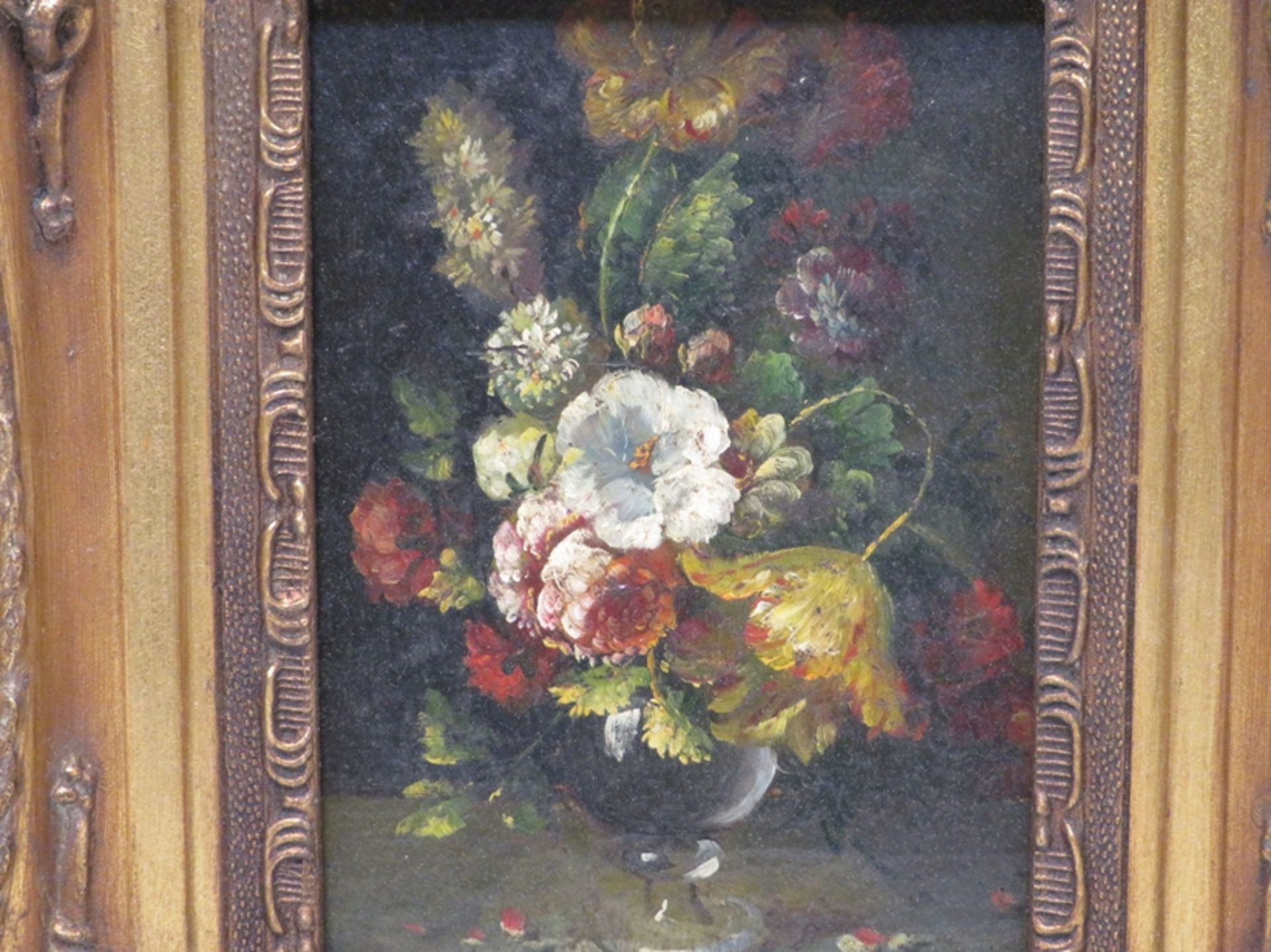 Unbekannt, 1. Hälfte 20. Jahrhundert, 2 opulente Blumenstillleben, Öl/Holz, 18 - Image 2 of 2