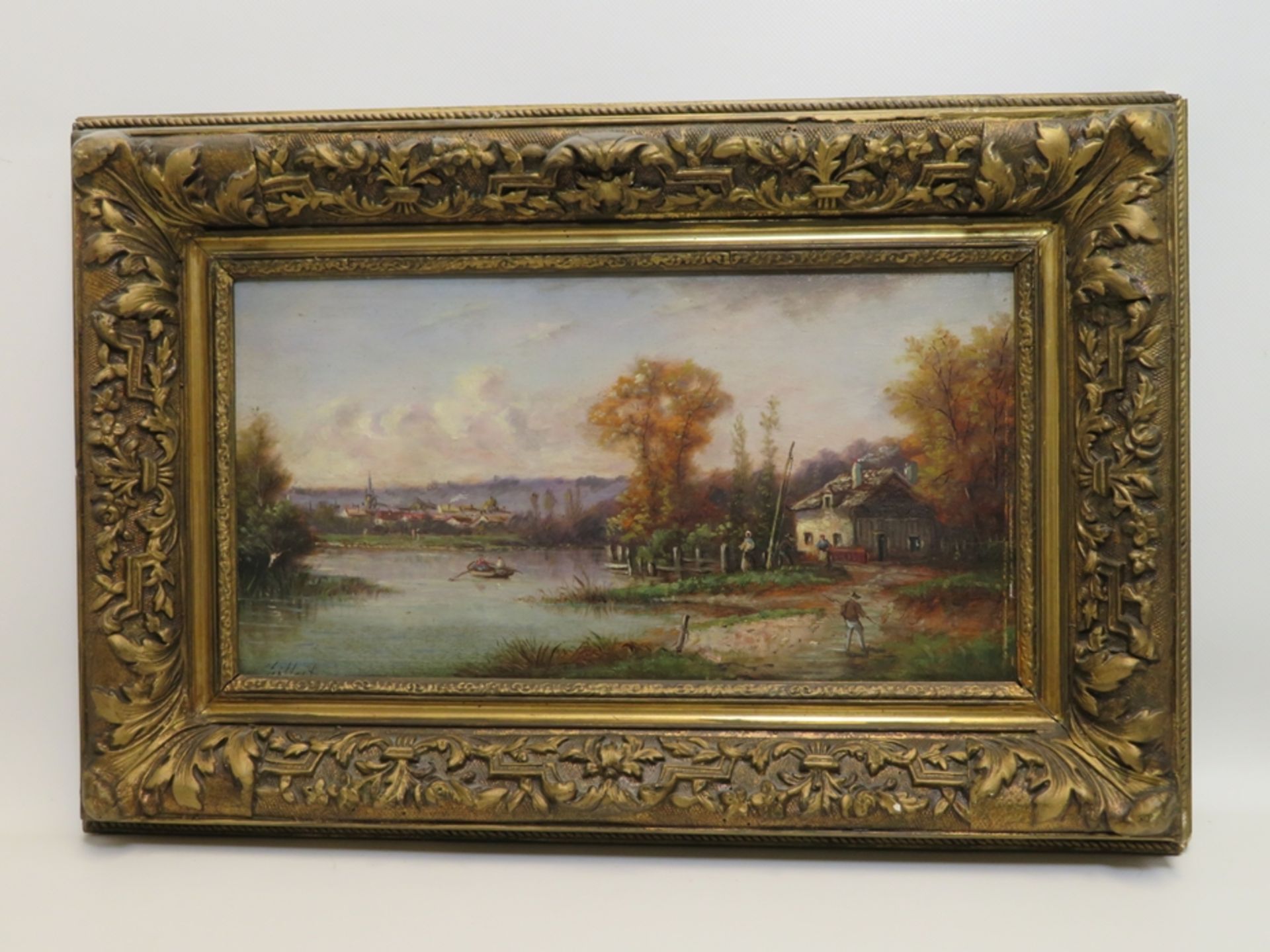 Gilbert, französischer Maler, 1. Hälfte 20. Jahrhundert, "Landschaft am Fluss",