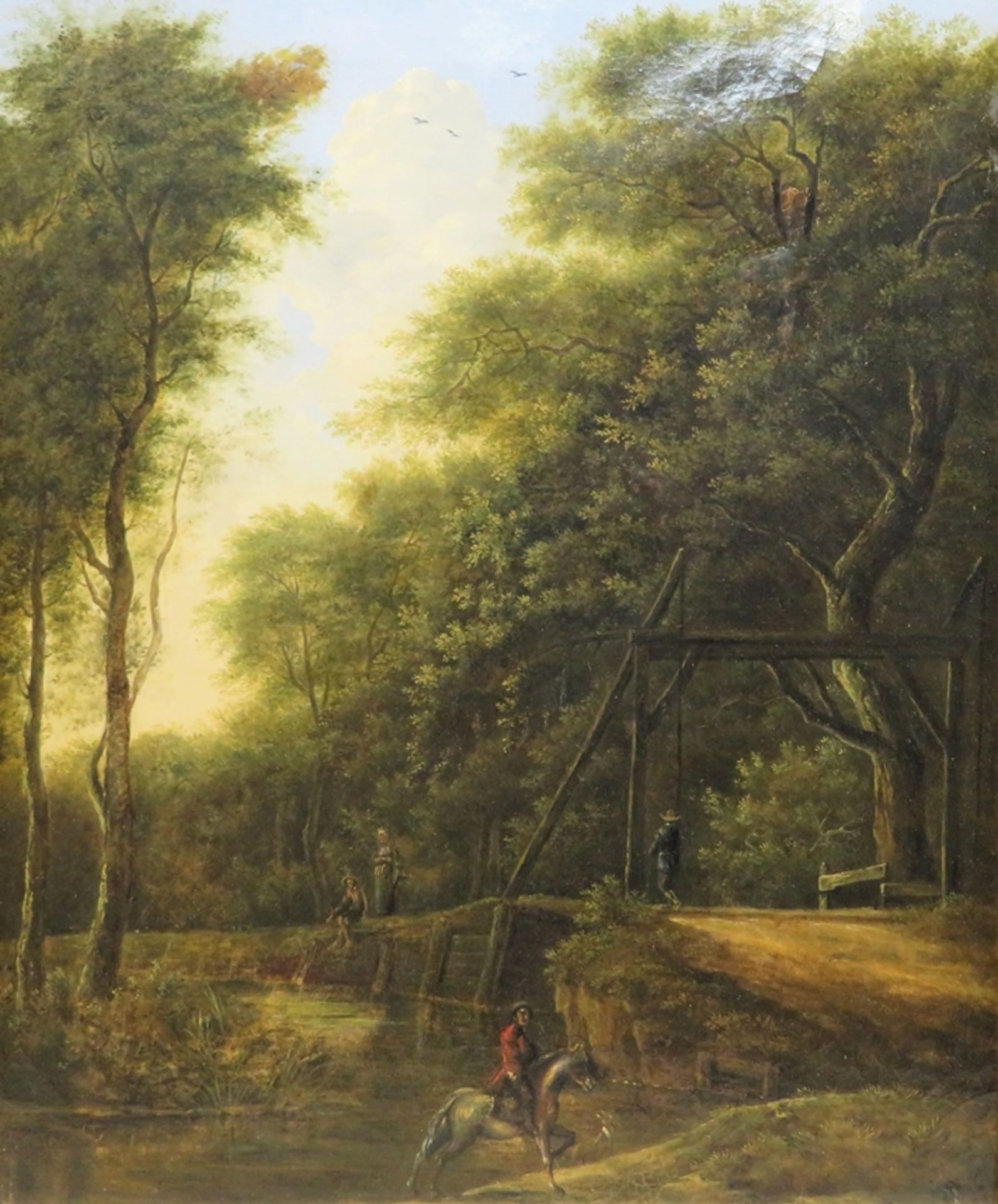 Wohl Klever Schule, 19. Jahrhundert, "Reiter mit Spaziergängern im Wald", Öl/Le - Image 2 of 2