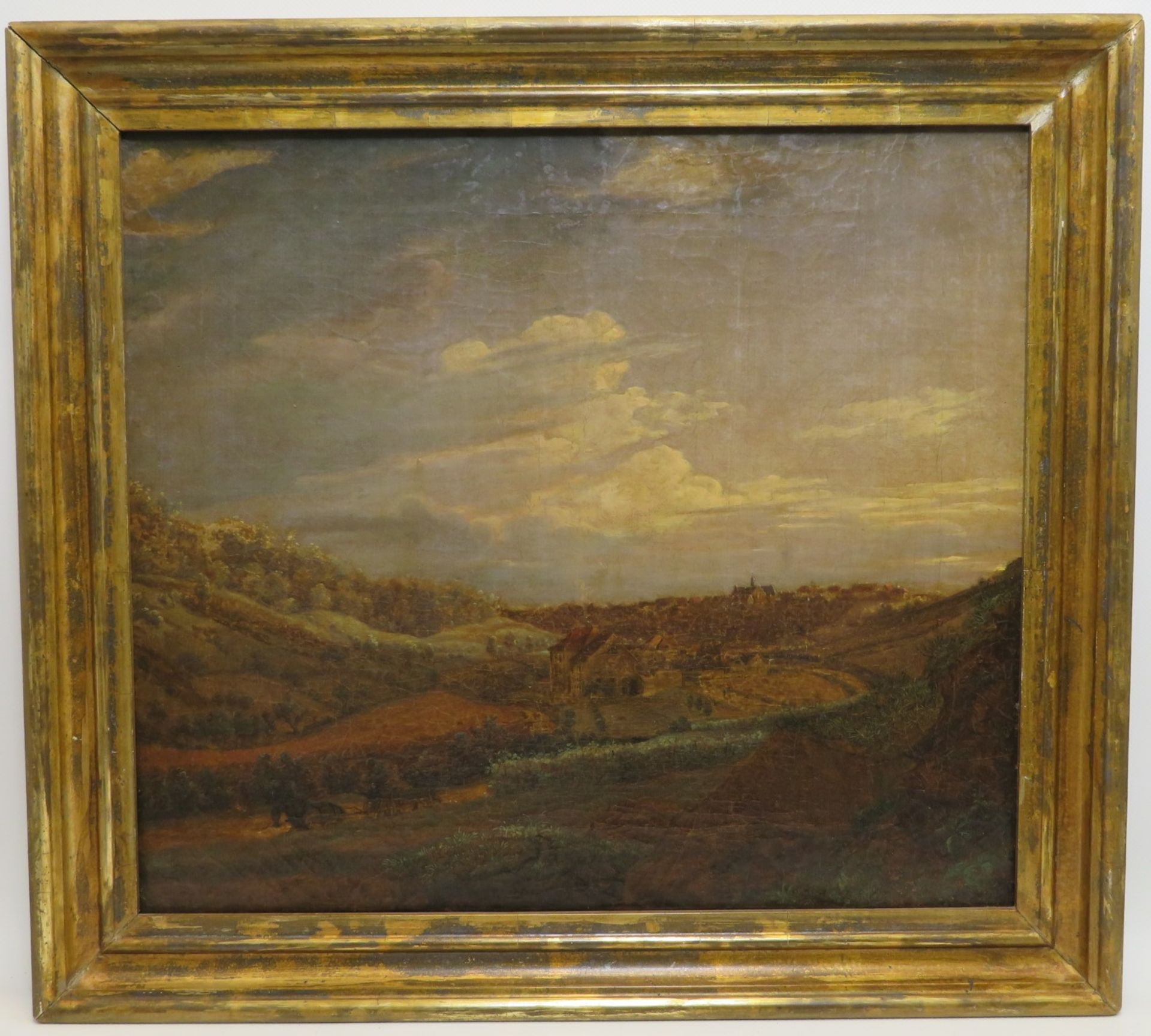 Biedermeier, 19. Jahrhundert, "Landschaft mit Stadtansicht", Öl/Leinwand, 41 x - Bild 2 aus 2