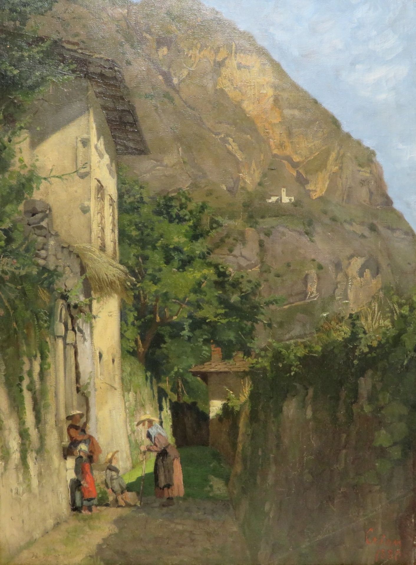 (Wohl) Crian, 1880, "Hausansicht bei Meran", li.u.unles.sign., Öl/Leinwand, dou