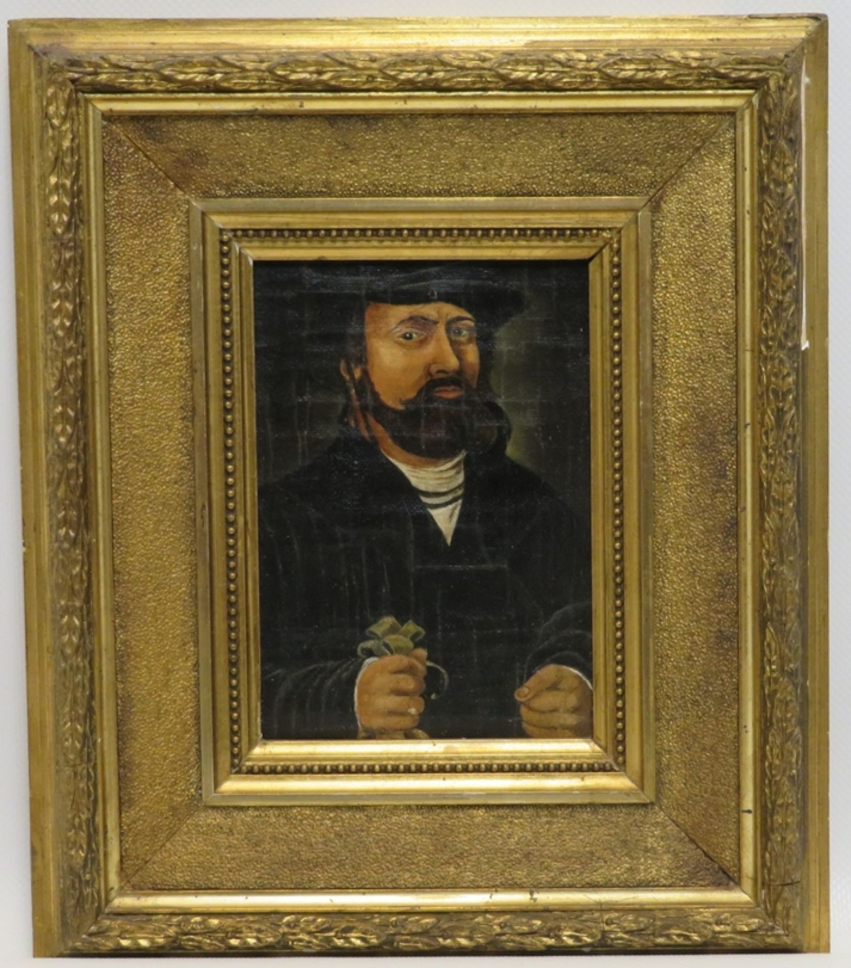 Unbekannt, um 1900, "Mittelalterliches Herrenporträt", Öl/Leinwand/Holz, 15,5 x