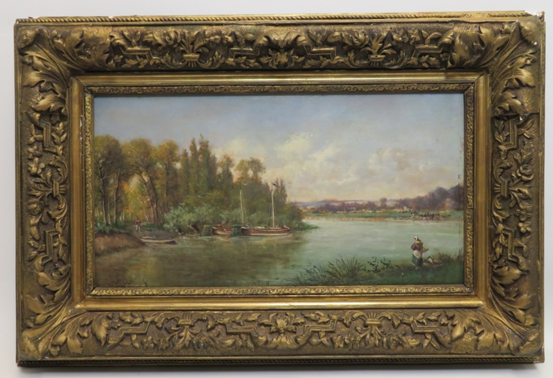 Gilbert, französischer Maler, 1. Hälfte 20. Jahrhundert, "Flusslandschaft mit S