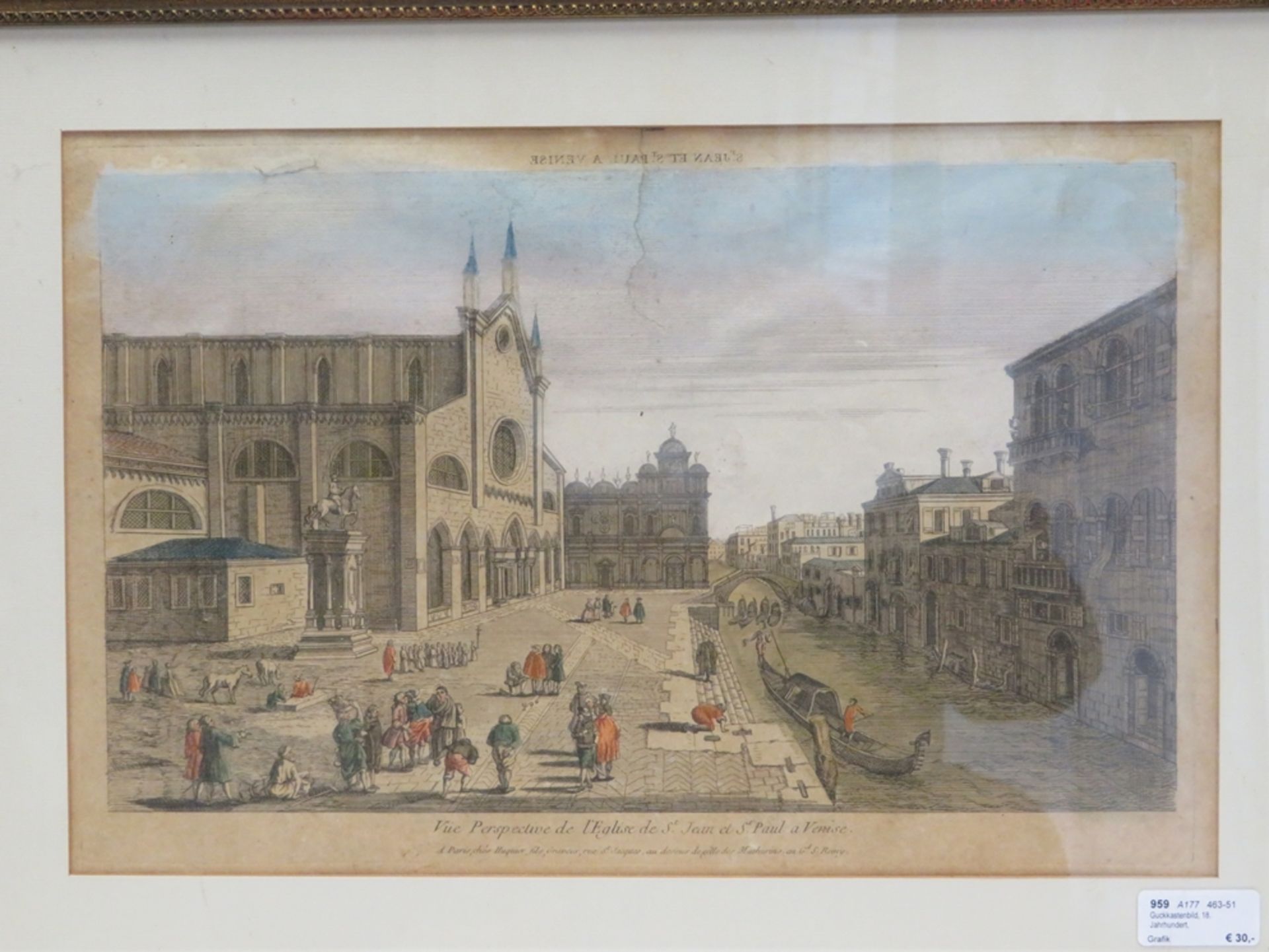 Guckkastenbild, 18. Jahrhundert, "St. Paul Venedig", altcol., 2 Risse und vergi