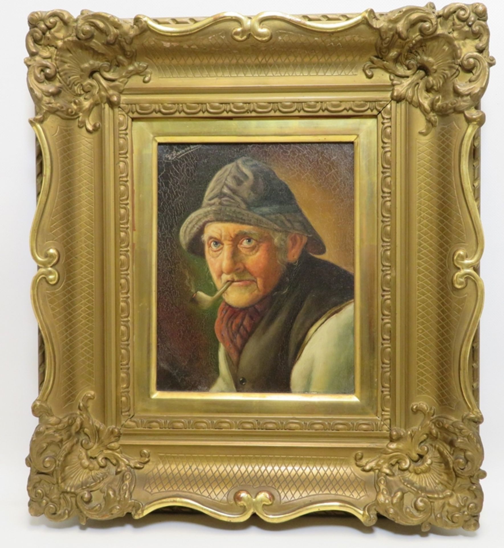 Baumann, W., 2 Männerporträts mit Pfeife, li.o.sign., Öl/Leinwand, 1 x Riss in