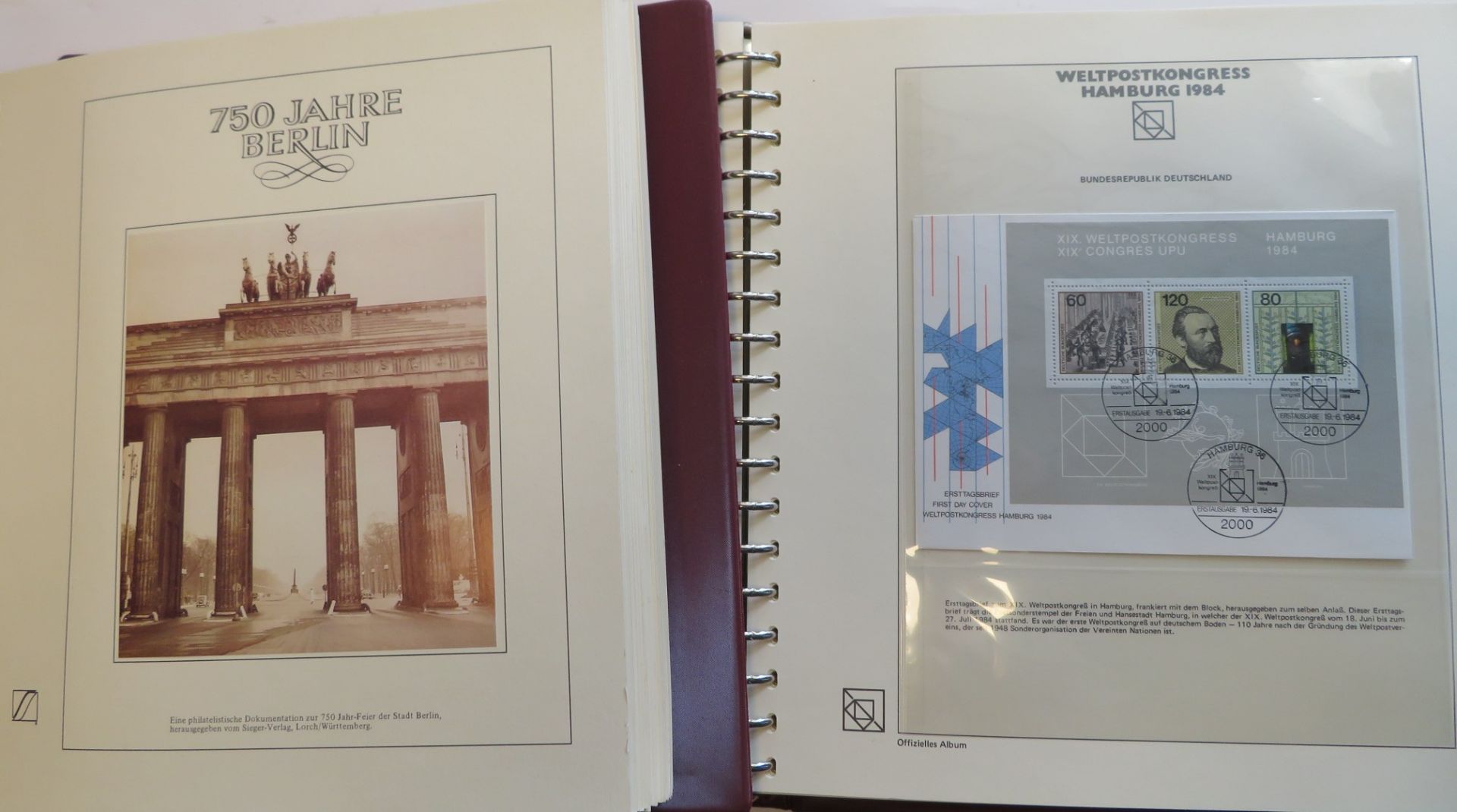 2 Mappen, "750 Jahre Berlin" und "XIX. Weltkongress Hamburg 1984", mit Briefen und Briefmarken.