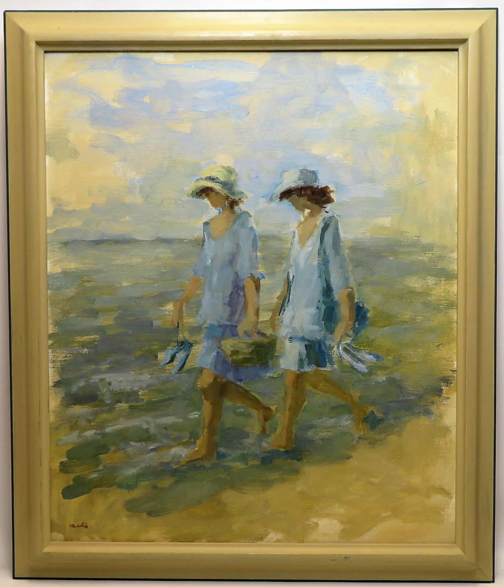 Baehr, Mali, "Zwei spazierende Mädchen am Strand", li.u.sign., verso dat. 1996, Öl/Leinwand, 59 x 5