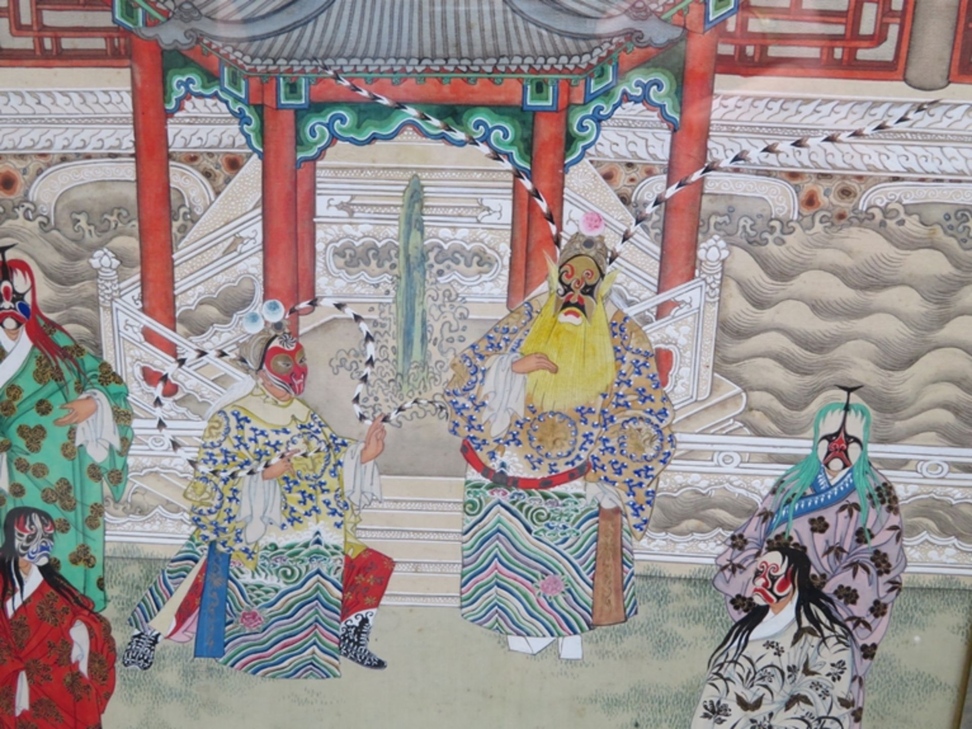 Feine Seidenmalerei, China, um 1900, "Opernschauspieler", verso beschrieben, 34 x 27 cm, R. [52 x 4 - Image 2 of 2