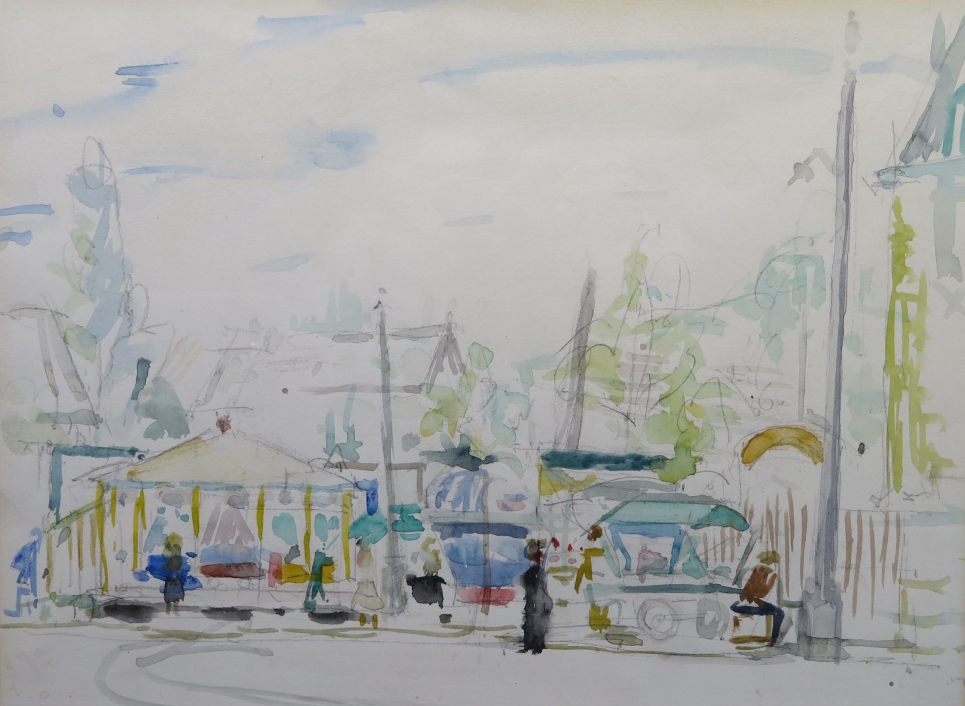 Unles.sign., "Kirmes", li.u.unles.sign., Bleistift und Aquarell, 1. Hälfte 20. Jahrhundert, 24 x 32