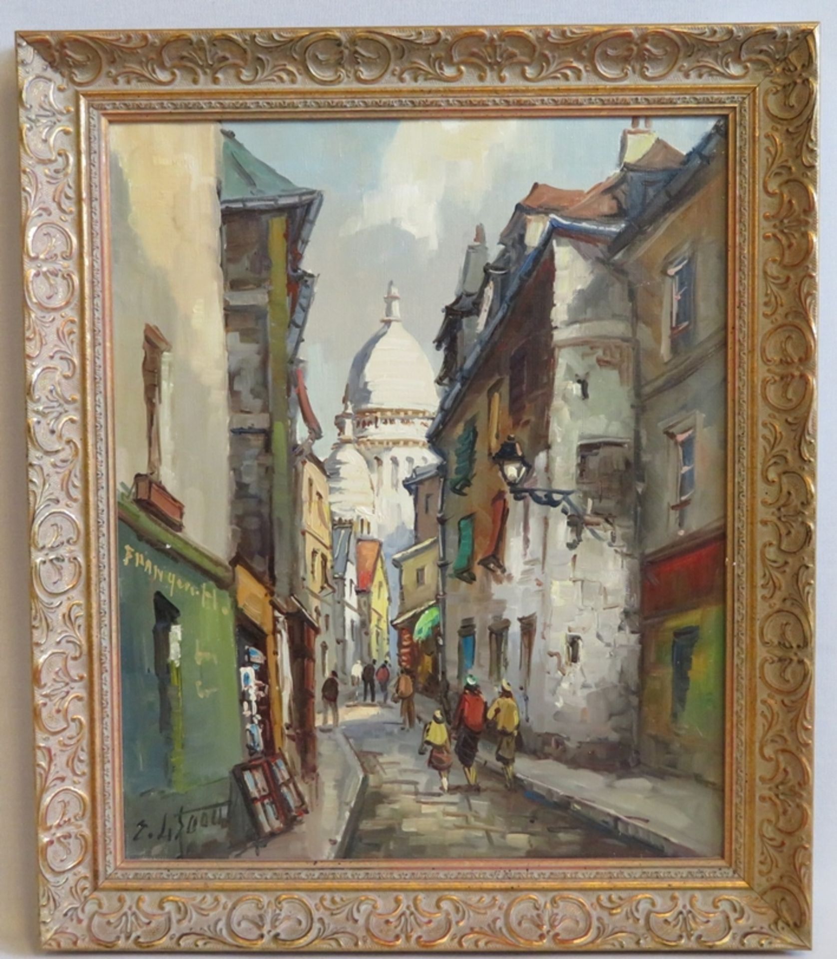 Unles.sign., "Pariser Gassenansicht mit Montmartre", li.u.unles.sign., Öl/Leinwand, 46 x 37 cm, R. 