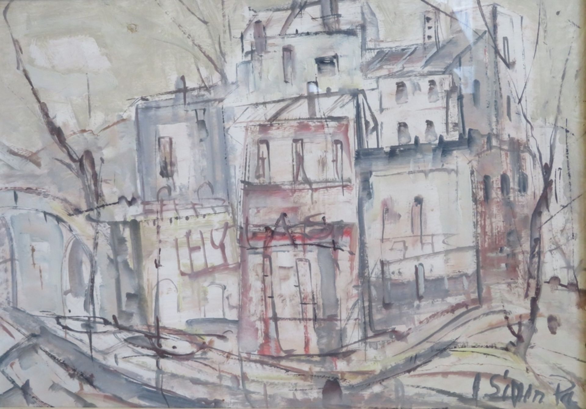 Simon, "Häuseransicht (wohl) in Paris", re.u.unles.sign., Aquarell, 44 x 62 cm, R. [56 x 74 cm] - Bild 2 aus 2