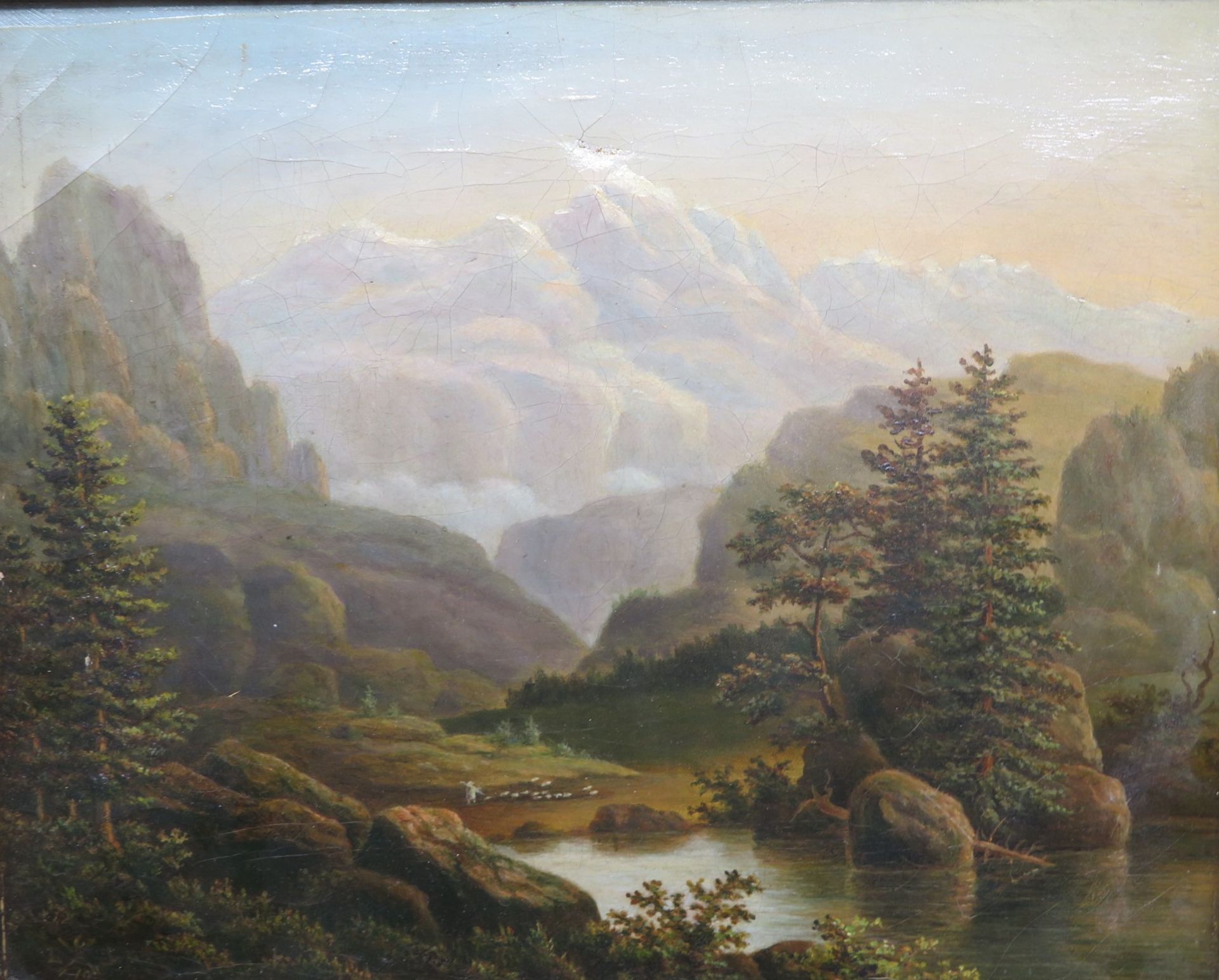 Monogrammist, LGJ, 19. Jahrhundert, "Norwegische Landschaft", li.u.monogr., Öl/Leinwand, Kratzer (c